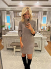 Mocha Turtleneck Ribbed Knit Dress