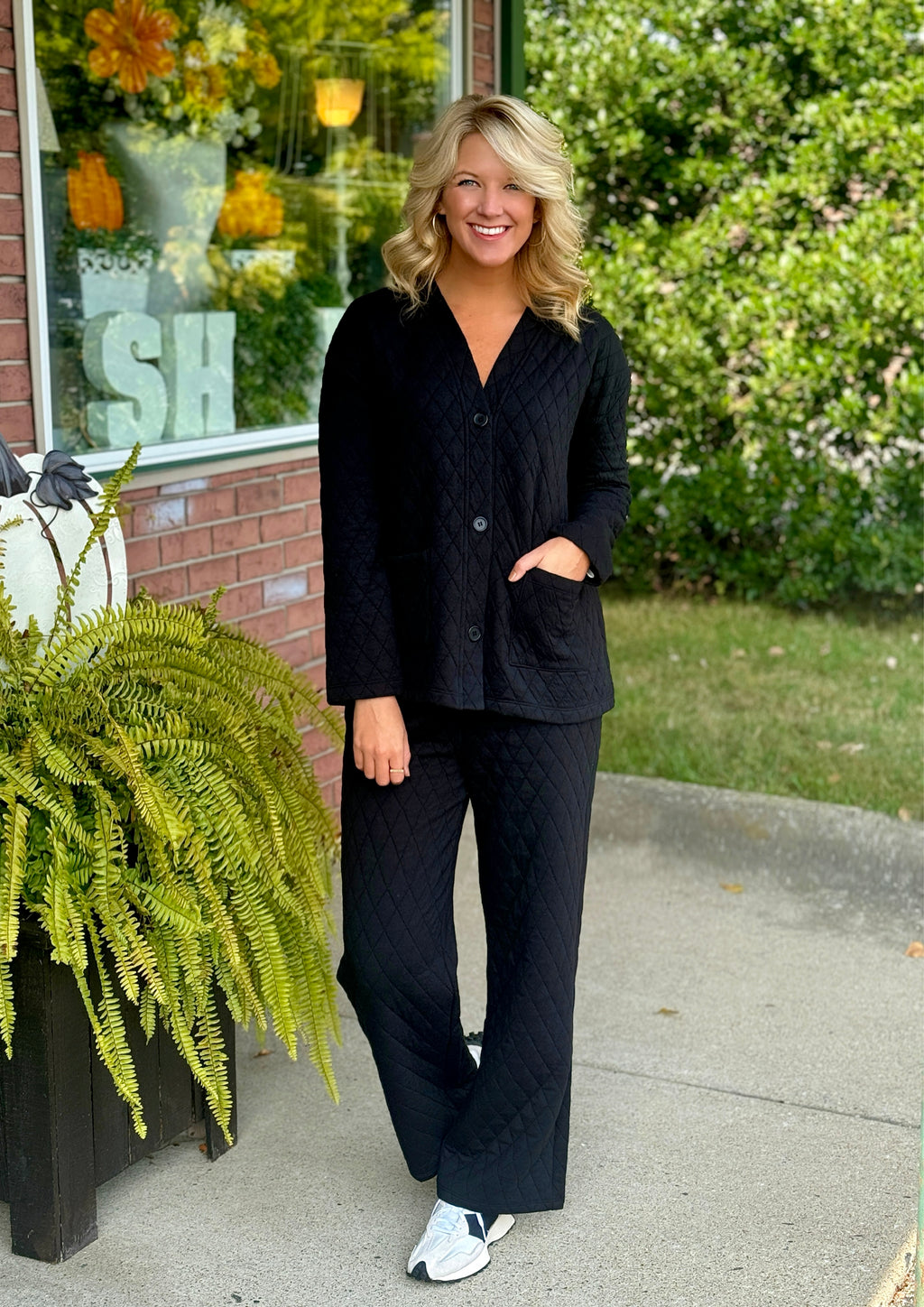 Black Quilted Cardigan and Pant SET