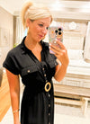 Black Collared Button Down Dress with Belt