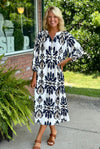 Navy Abstract Printed Midi Dress