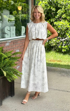 Floral Balloon Hem Cropped Blouse & Skirt SET