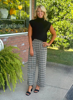 Plaid Pull On Pant with Pocket Detail