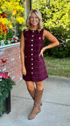 Plaid Tweed Dress with Gold Button Detail