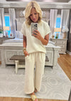 Cream Textured Top and Pant SET