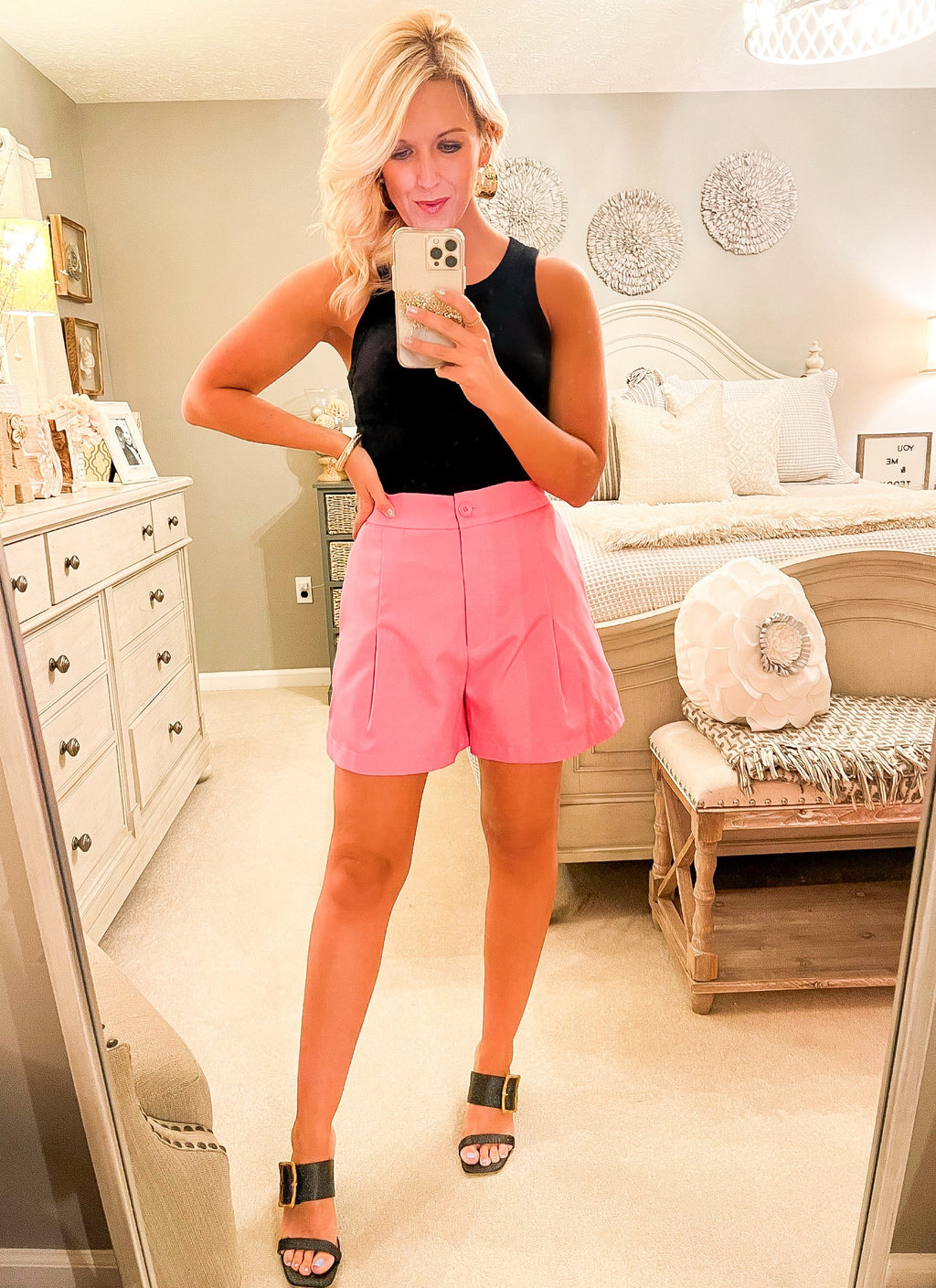Bubble Gum Pink Pleated Shorts