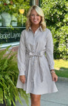 Brown Stripe Button Down Dress with Waist Tie