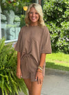 Camel Brown Ribbed Top & Short SET