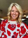 Floral Poppy Print Sweater with Slit Side Details