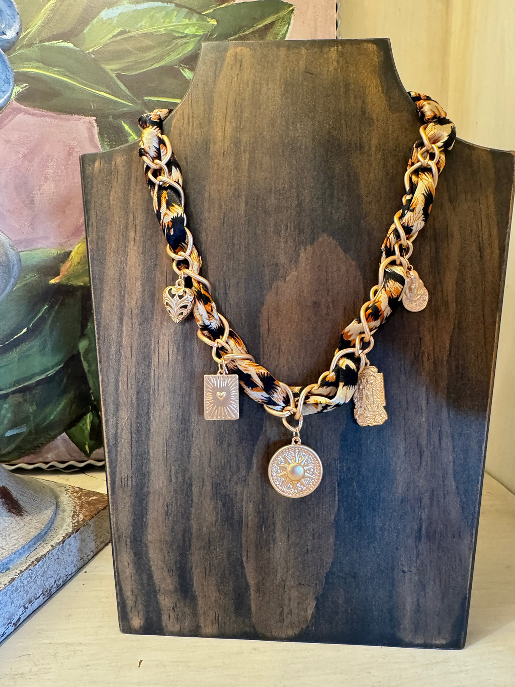 Leopard Scarf Chain Necklace with Charms