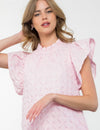 Baby Pink Textured Dress with Ruffle Sleeves