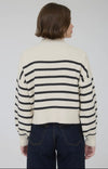 Off White & Black Stripe Mock Neck Sweater