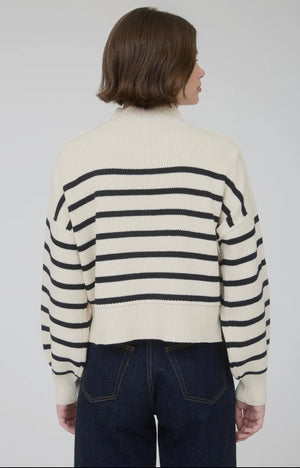 Off White & Black Stripe Mock Neck Sweater
