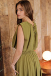 Olive Cropped Bubble Top & Pleated Skirt SET