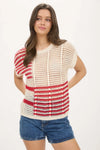 Red Multi Stripe Crochet Knit Top