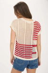 Red Multi Stripe Crochet Knit Top