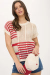 Red Multi Stripe Crochet Knit Top