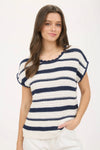Stripe Scallop Trim Sweater with Tie Back Detail