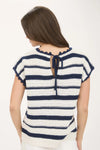 Stripe Scallop Trim Sweater with Tie Back Detail