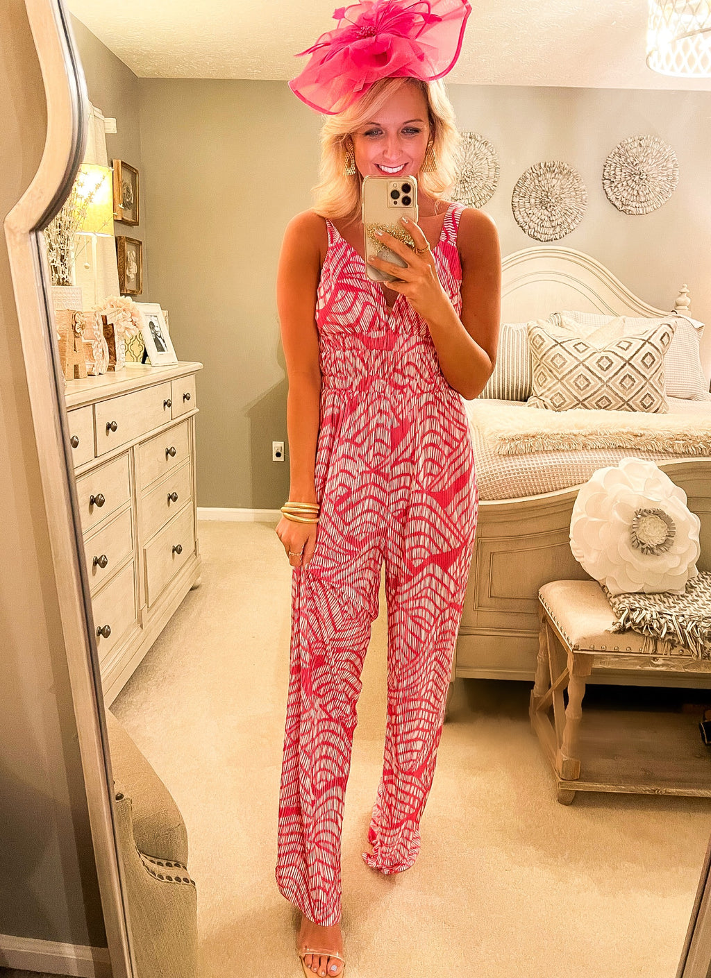 Pink & White Pleated Jumpsuit