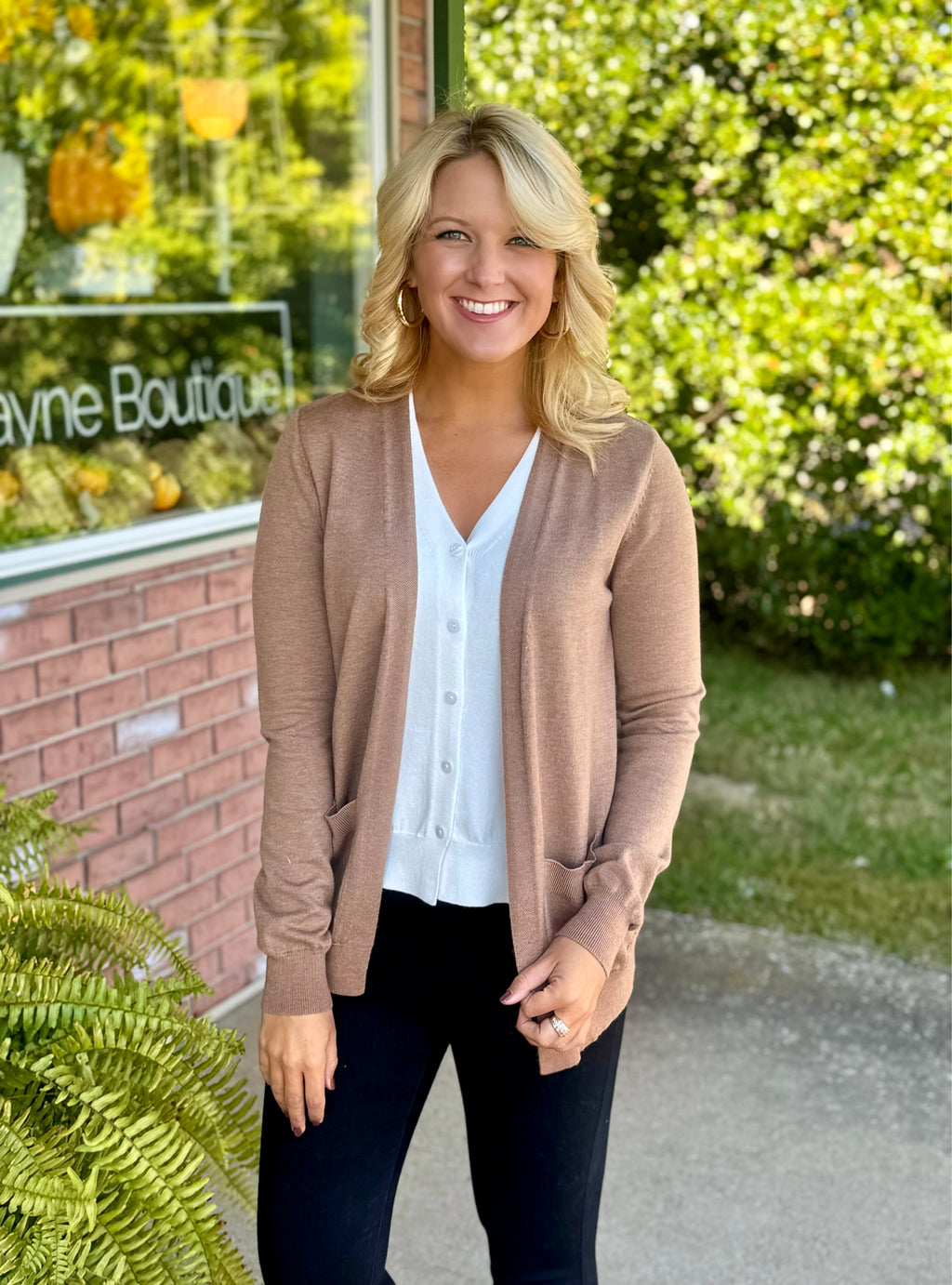 Button Down Contrast Cardigan with Inner Layer Built In