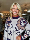 Floral Print Sweater with Contrast Neck & Hemline