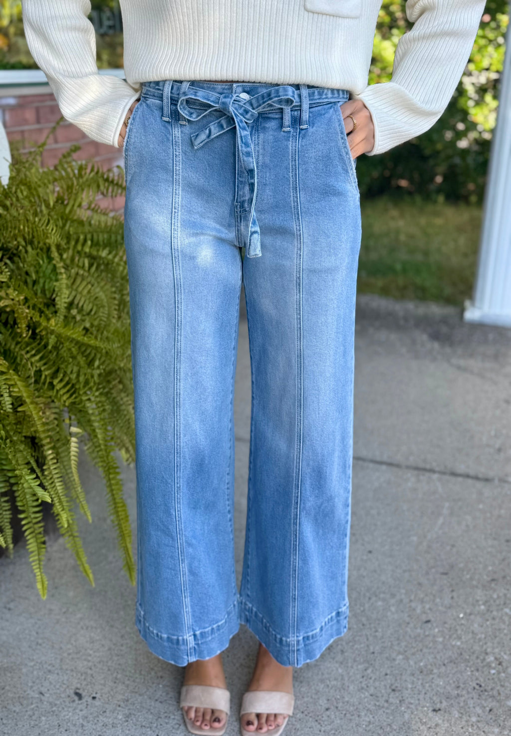 High Rise Crop Palazzo Jean with Tie