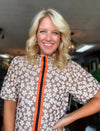 Smocked Neck Floral Top with Trim Detail