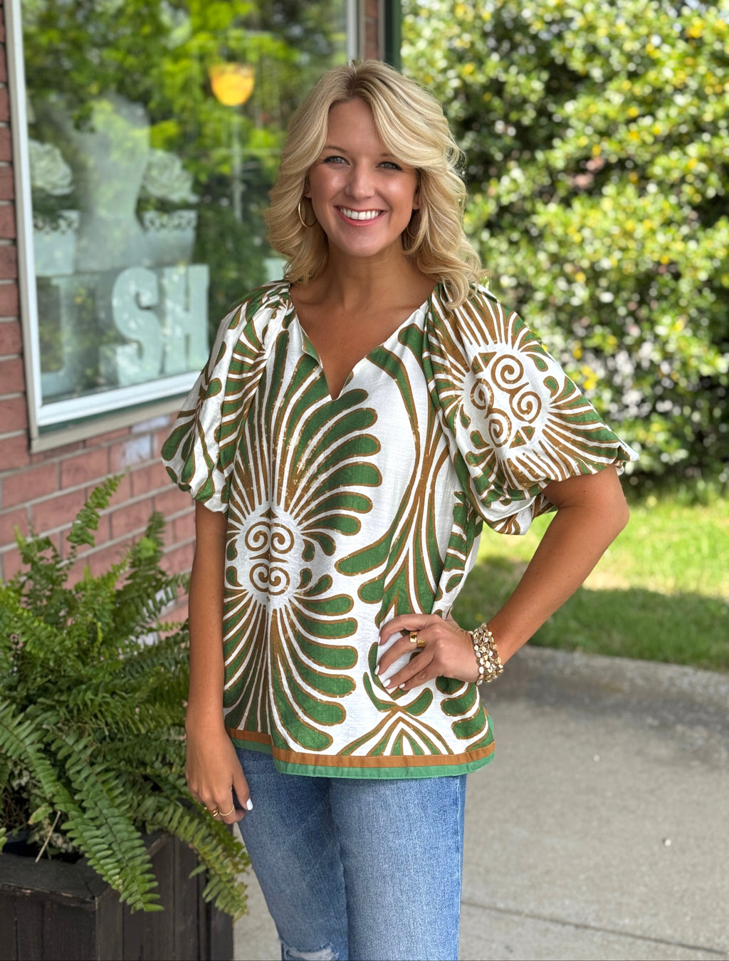 Puff Sleeve Printed Top