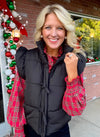 Black Puffer Vest with Bow Details