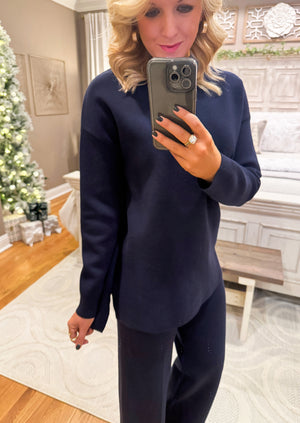 Navy Knit Sweater Top and Pant SET