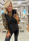 Black Top with Floral Embroidery & Neckline Detail