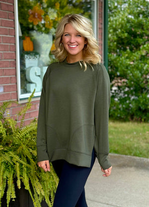 Scuba Round Neck Sweatshirt with Slit Details