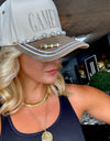 Game Day Khaki Hat with Pearl Chain & Beaded Detail **PRE-ORDER**