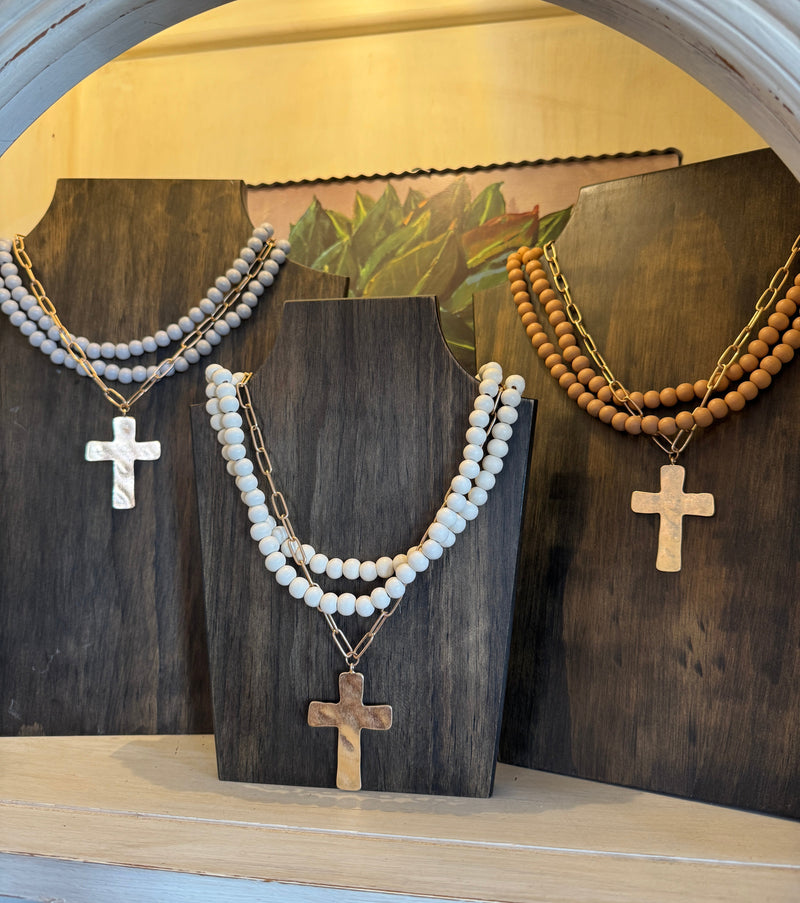 Chain & Bead Layered Cross Necklace
