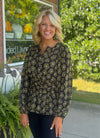 Floral Print Top with Cinched Waist & Ruffle Derail