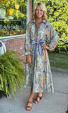 Printed Midi Dress with Contrast Detail & Tie Belt