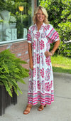 Abstract Printed Midi Dress with Smocked Neckline Detail