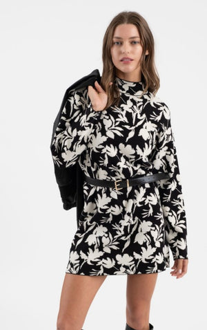 Black & White Floral Sweater Dress