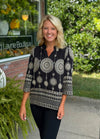 Metallic Embroidered Top with Ruffled Neck