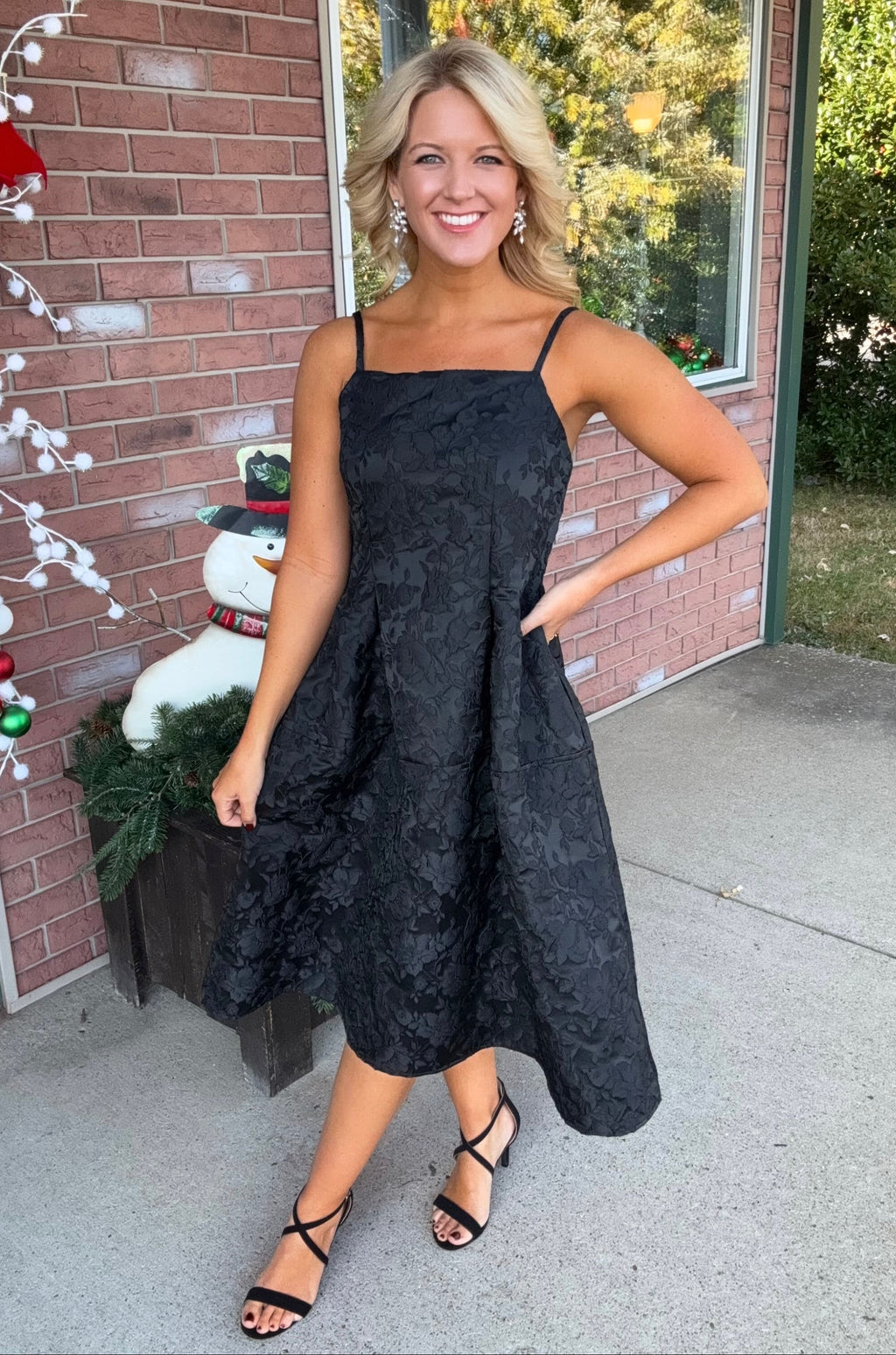 Black Brocade Midi Dress