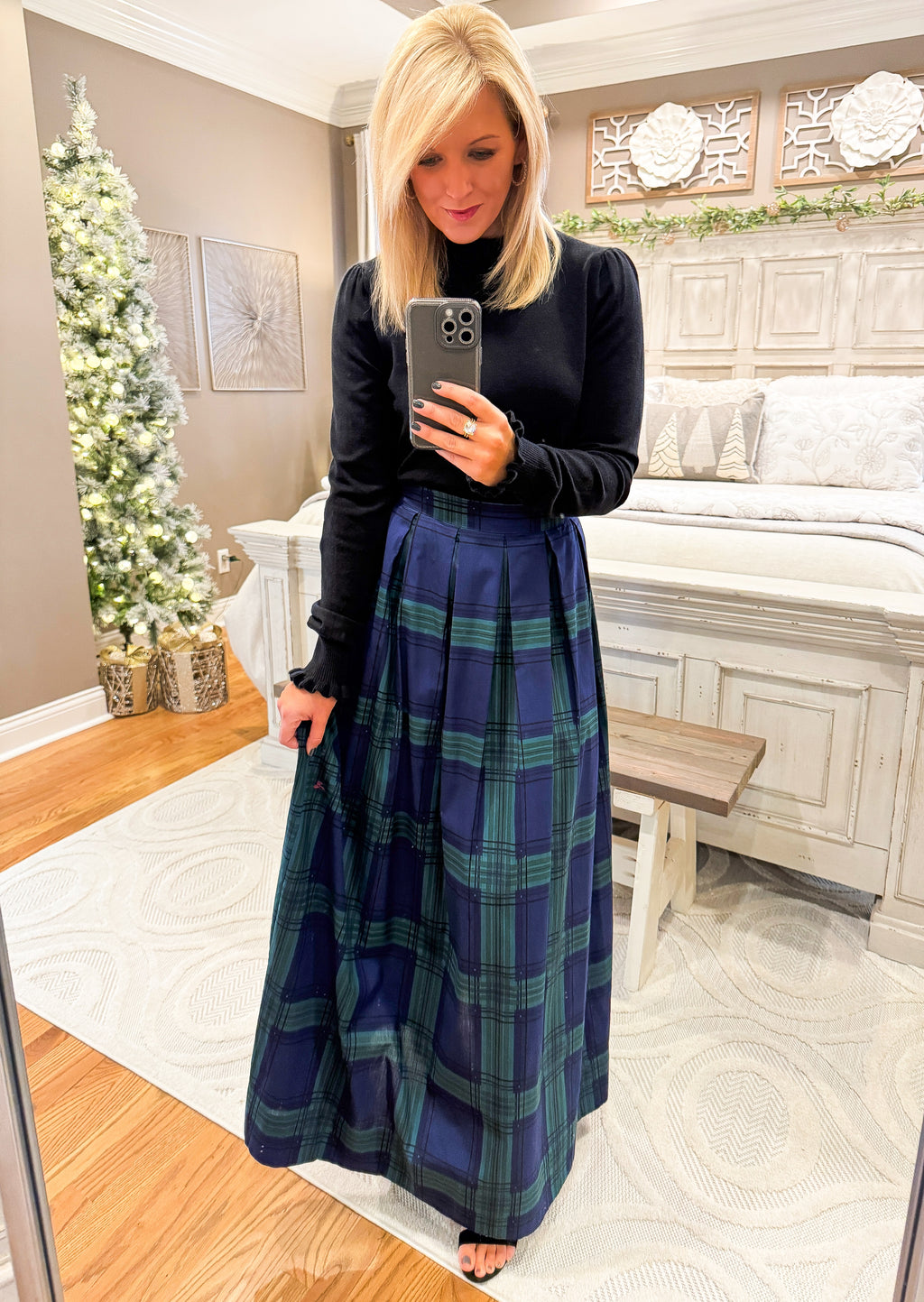 Plaid A-Line Pleated Maxi Skirt