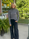 Grey Cheetah Mock Neck Top with Front Seam Detail