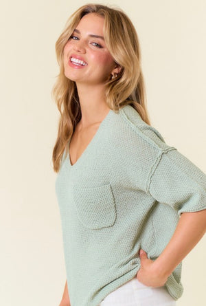 Light Sage Drop Shoulder Lightweight Sweater