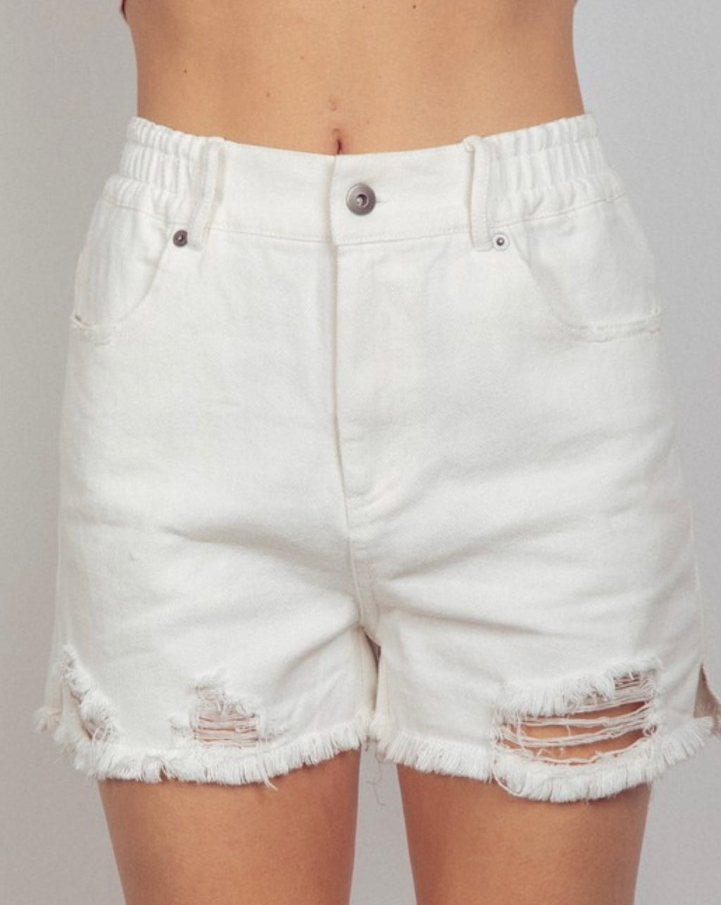 Elastic High Waisted Distressed Shorts **FINAL SALE**