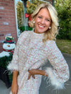 Sequin Mini Dress with Feather Sleeve Detail **Pre-order**