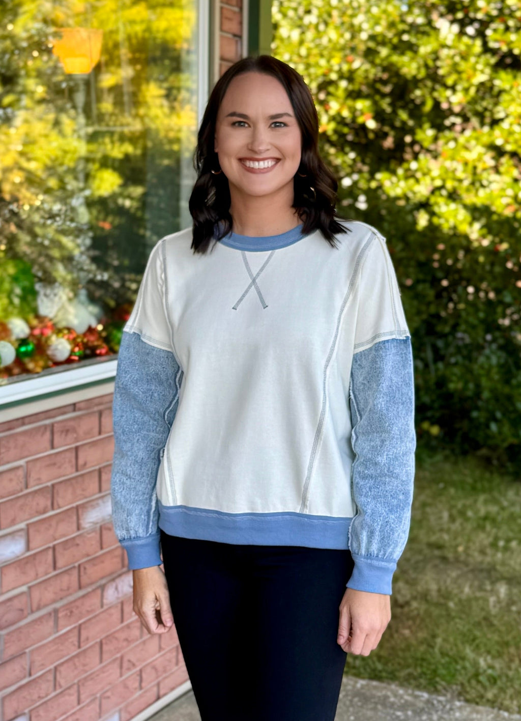 Mix Media Denim Sleeve Top