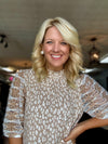 Taupe Cheetah Top with Lace Detail Puff Sleeve
