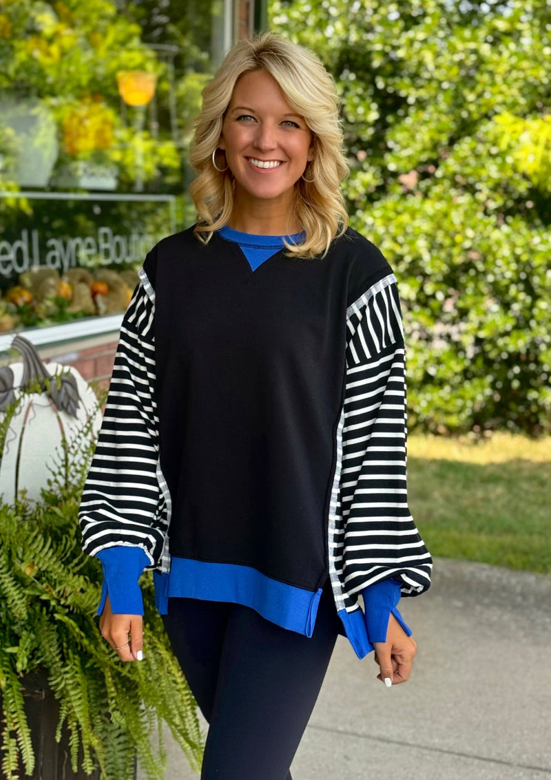 Oversized Tunic Top with Colorblock & Stripe Detail