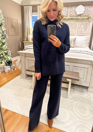 Navy Knit Sweater Top and Pant SET