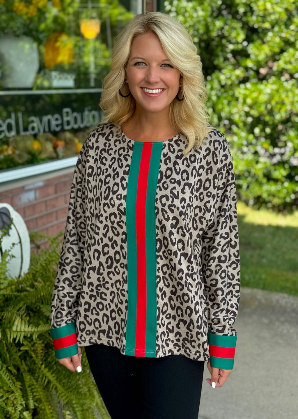 Cheetah Top with Color Rib Band Detail